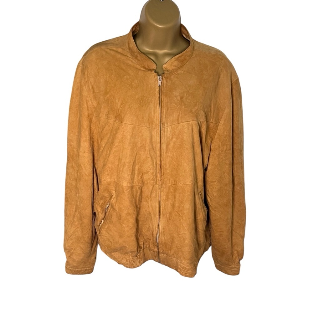 Vintage 80s 90s J King Designs Suede Bomber Jacket Zip Front Pockets Caramel L